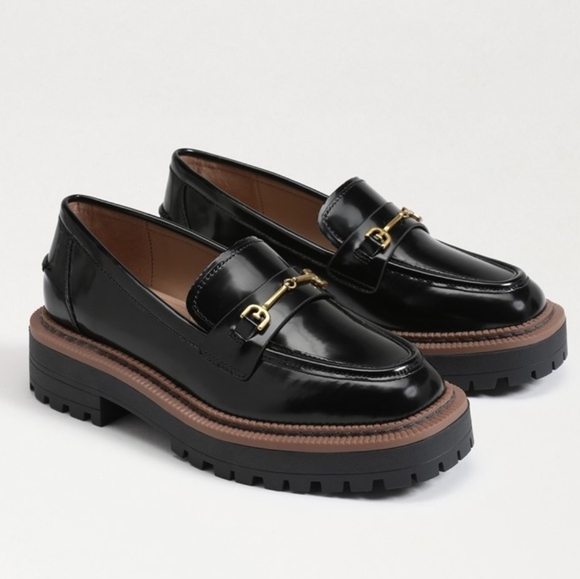 Sam Edelman Shoes - Sam Edelman Black Patent Leather Loafers with Gold Accents